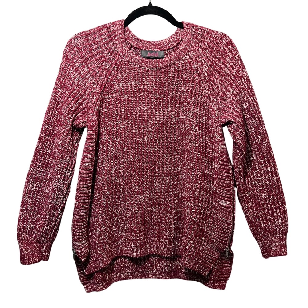 Marled Reunited‎ Clothing Womens Sweater Red White Knit Side Zip Pullover Size M